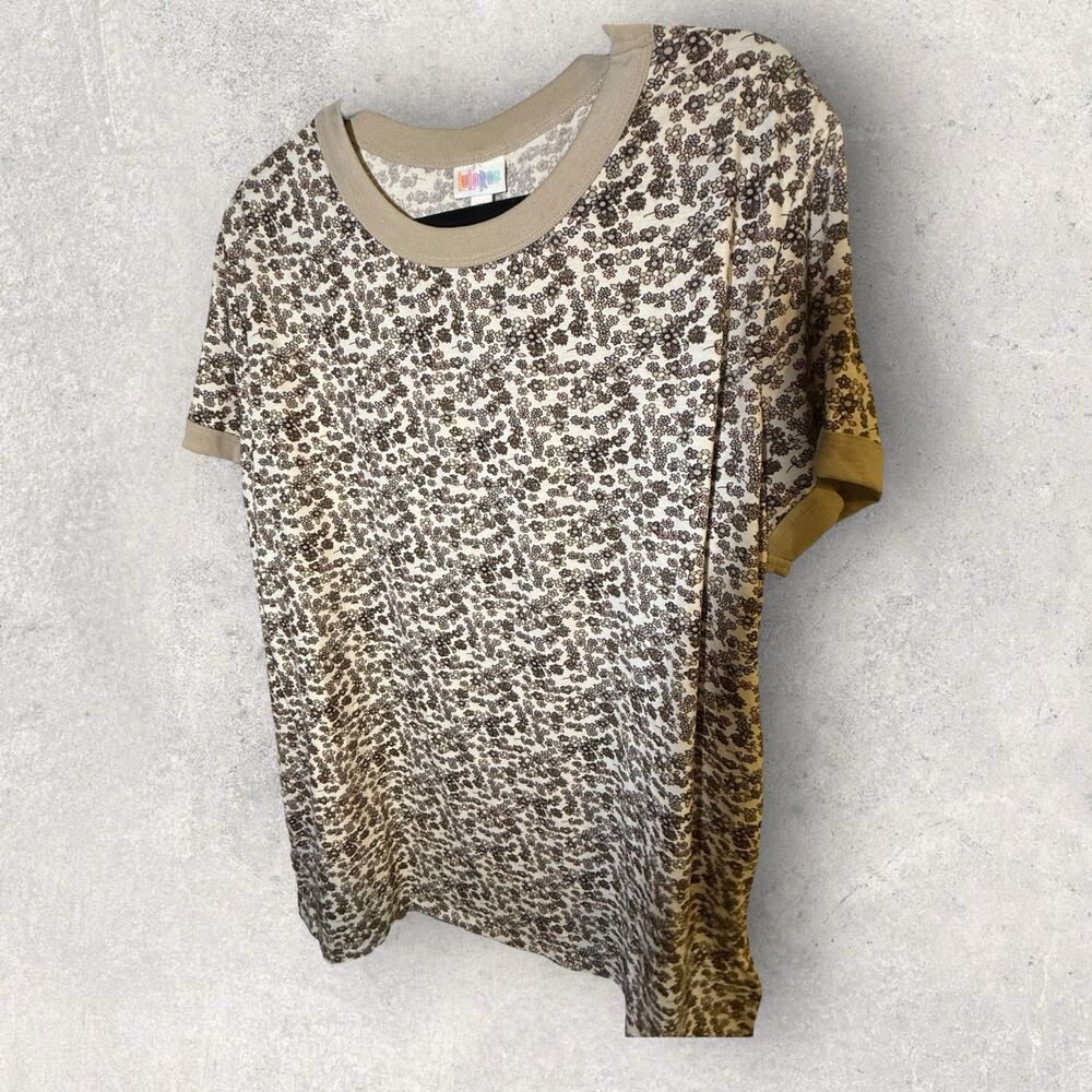 LulaRoe Liv Tshirt-Size 3XL-Brown With Pink Flowers Print Shirt-NWT